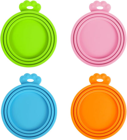 4 Pack Silicone Pet Can Cover Lids, Universal Size for Dog Cat Food, 1 Fit 3 Standard Size Can Tops, BPA Free Dishwasher Safe (Blue, Green, Orange, Pink)